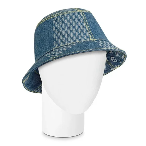Louis Vuitton Nigo Blue Monogram Giant Wave Denim Logo Sun Bucket Hat M 58cm